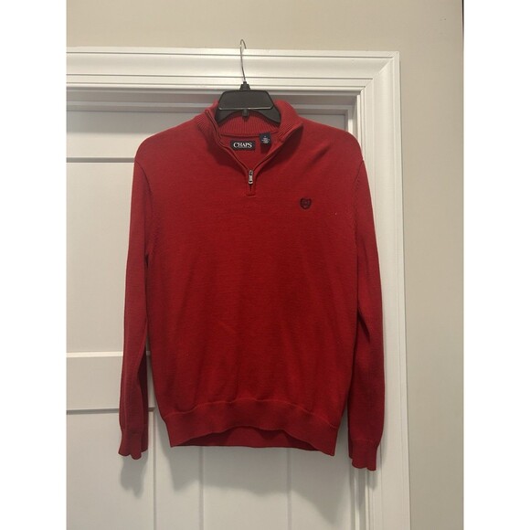 Chaps Men's Classic Fit Cotton  Quarter Zip Sweater Pullover Red Size Medium - Picture 1 of 3